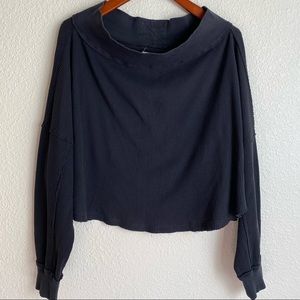 Free People | Waffle Knit Top | Size M | Navy Blue